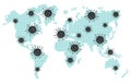 Map of the world and the spread of the virus.